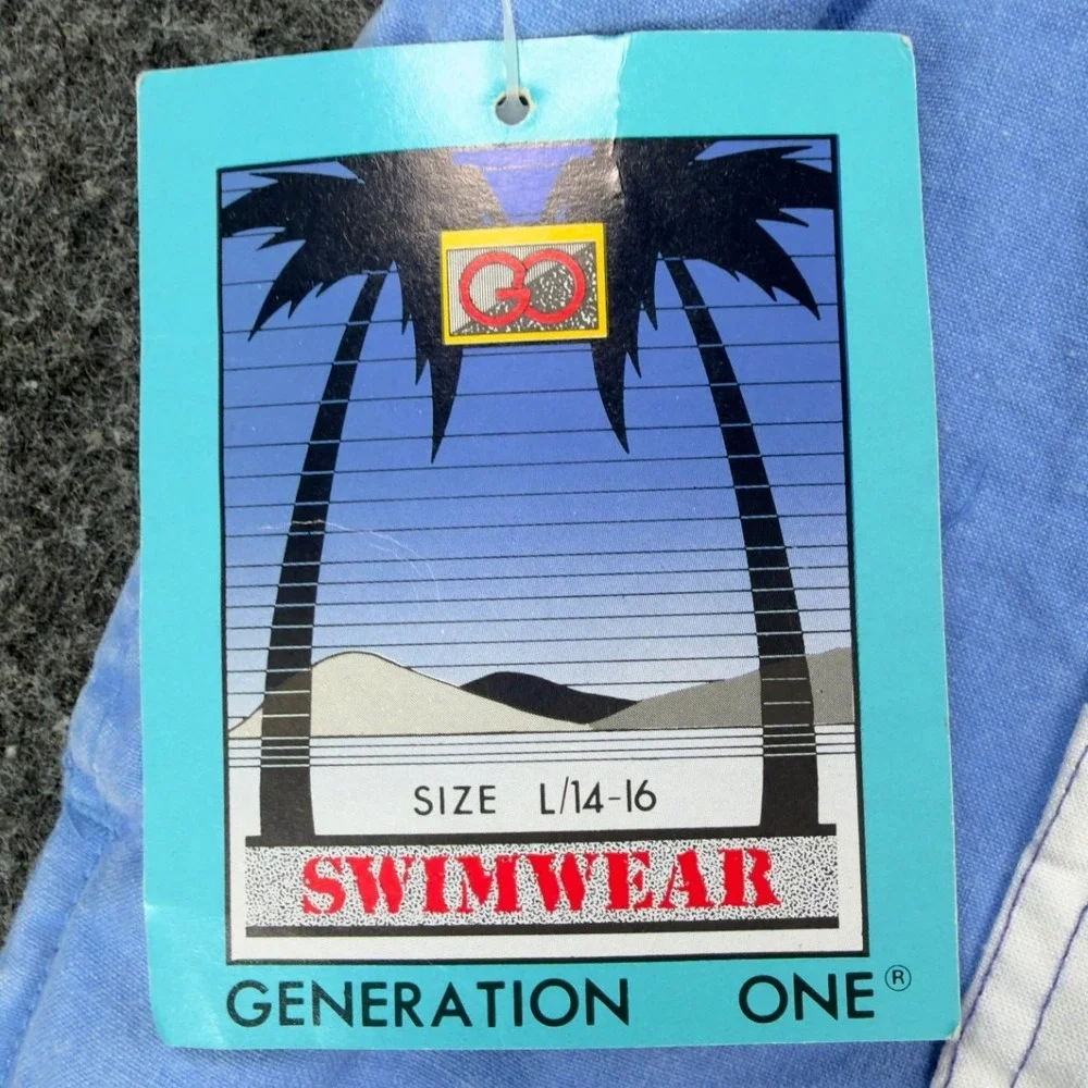 Generation One Vintage 90s Swim Trunks Boys L 14-16 Blue Cotton NWT